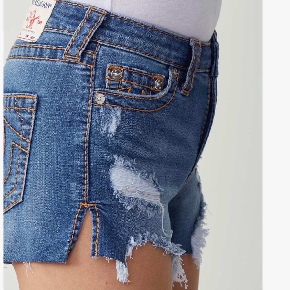 NWT Women’s True Religion High Rise Cornflower Distressed Colette Jean Shorts 30